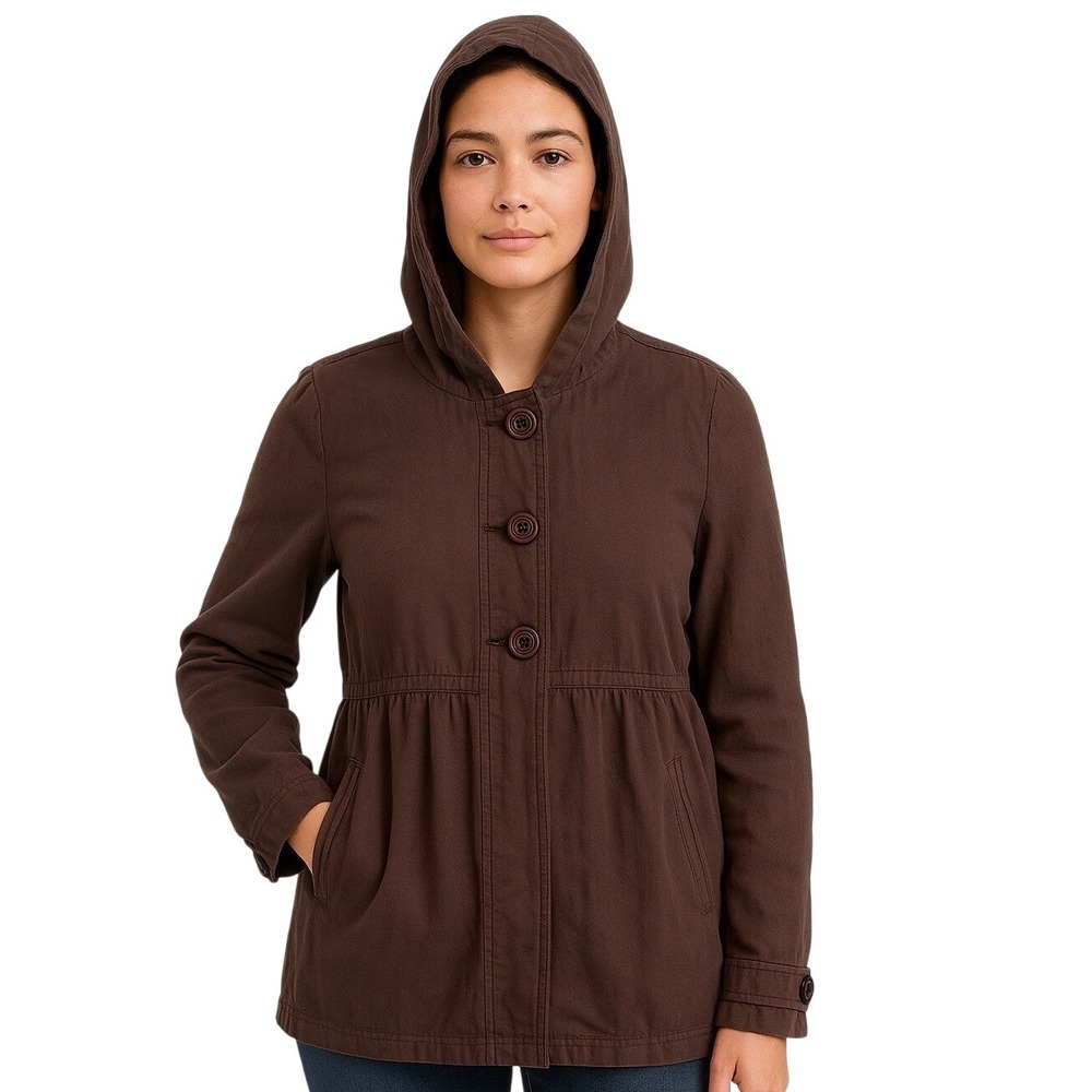 Roxy Womens Jacket Large Brown Hooded Button Coat Casual Fall Y2K Surf Skatewear